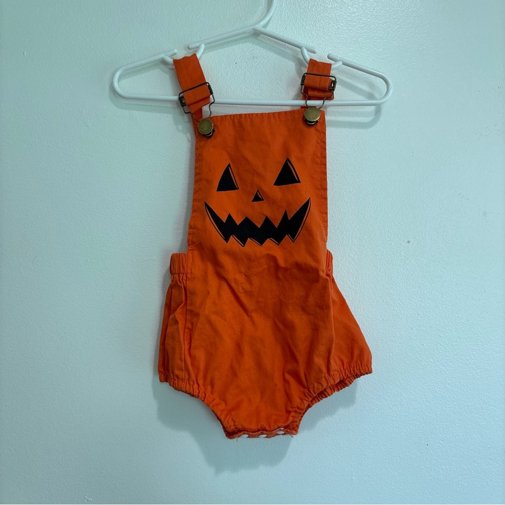 Orange Pumpkin Romper 12-18 month bubble overall romper orange jack a lantern